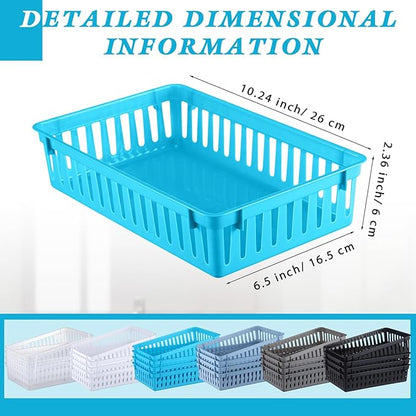 Wenqik 24 Pcs Plastic Storage Baskets for Classroom Organizing Small Pantry Storage Bins Rectangular Tray for Back to School Household Toys Classroom Bedrooms, Kitchens Countertops(Multicolor)