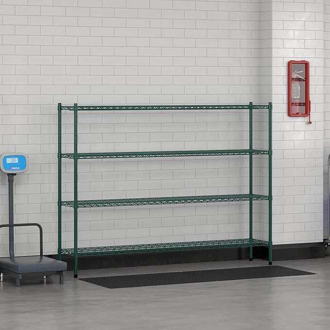 Commercial NSF Listed Green Epoxy Stationary Wire Shelving Kit 14" x 72" x 54", with 4 Shelves Perfect for Warehouse, Walk-in Refrigerator, Freezer, Grocery Store, Restaurant, Dishroom