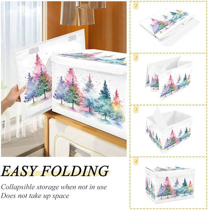 senya Christmas Baskets Collapsible Storage Bins with Lids, Colorful Christmas Tree Storage Boxes Clothes Baskets for Organizing
