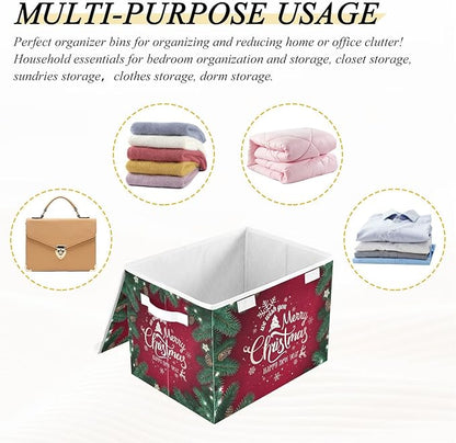 senya Christmas Storage Baskets Collapsible Storage Bins with Lids, Merry Christmas Happy New Year Storage Boxes Clothes Baskets for Organizing