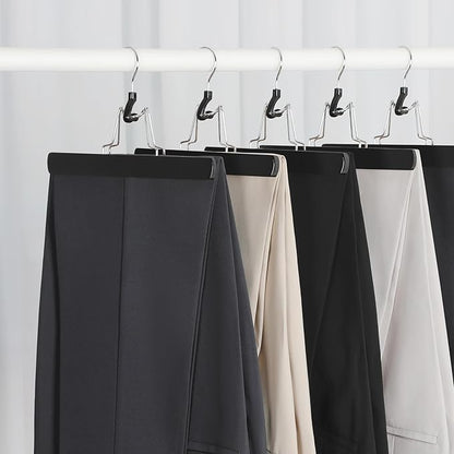 TOPIA HANGER 12 Pack Wooden Pants Hangers, Hair Extension Hangers Non Slip Skirt Hanger Wood Clamp with Velvet Padded 360° Swivel Hook for Jeans, Skirts, Trousers, Wigs CT67B