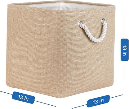 Temary Storage Baskets for Shelves 13 Inch Baskets for Gifts Empty, 4 Pack Shelf Baskets Decorative Storage Baskets Cube Collapsible Storage Bins Cubes with Handles for Storage (Linen Yellow)