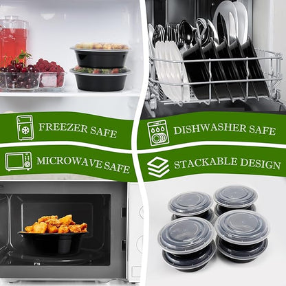 Meal Prep Containers Reusable 32oz - Meal Prep Bowls with Lids 50 Pack, Round Food Prep Bowls for Takeout, Disposable To Go Food Containers, Stackable, Leakproof, BPA-Free, Microwave/Freezer Safe