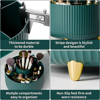 fanado 360° Rotate Makeup Brush Holder Organizer, Makeup Organizers Countertop, Makeup organization and Skincare Storage for Vanity, Desktop, Bathroom (Green)