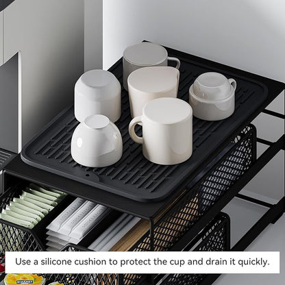 K Cup Organizer for Coffee Station - Sturdy Machine Base 60 Coffee Pod Storage Drawer, Non-Sagging Stand Compatible with Keurig K-Cup Pods, Anti-Vibration, No Assembly (Black)