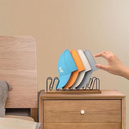 Hat Organizer for Baseball Caps 2 Pack, Premium Wood and Metal Design Hat Storage for Baseball Caps for 14Caps, Tabletop Hat Racks for Closet, Dresser, Entrance (2PCS, Walnut Color)