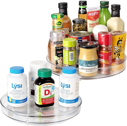 Amolliar Lazy Susan Organizer, 9"+ 11" 6 Pack, Turntable for Cabinet, Kitchen, Fridge, Countertop, Vanity, Bathroom, Pantry Organizer, Rotating Tray Condiment, Spice Spinner Rack, Under Sink Organizer
