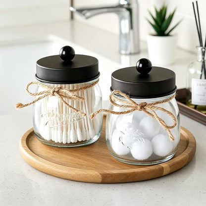 SheeChung 3 Pack Qtip Holder for Bathroom, Cotton Swab Holders, Bathroom Decor, Apothecary Jars with Lids for Cotton Round Pads, Balls, Floss Picks - Bronze