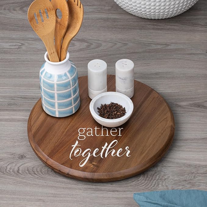 CounterArt Gather Together Round Natural Wood Lazy Susan Turntable 14" Diameter Condiment Caddy, Cheese Server, Cake Plate, Spice Organization