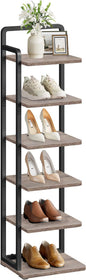 CHOEZON 6-Tier Vertical Shoe Rack, Narrow Shoe Tower, Corner Shoe Storage Organizer, Shoe Shelf, for Small Spaces, Industrial Style, for Entryway, Hallway, Living Room, Greige and Black TXJ06BG