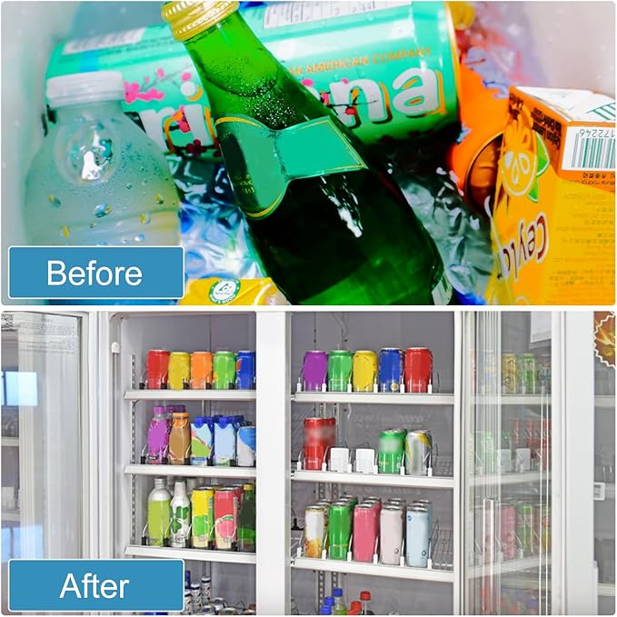 Drink Organizer for Fridge, 18.9x15.0x3.1in Soda Can Dispenser for Refrigerator, 5 Rows Adjustable Automatic Pusher Glide Drink Dispenser for Beer Beverages (White)