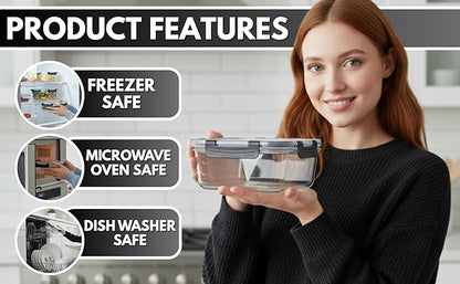 5Pack 35oz Glass Storage Containers with Lids, Airtight Glass Meal Prep Containers, BPA-Free Lunch Containers for Microwave, Oven, Freezer & Dishwasher Safe