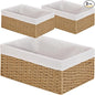 Vagusicc Wicker Storage Basket, 3-Pack Woven Paper Rope Wicker Baskets with Handles, Large Wicker Basket Cube Storage Bins with Liners, Storage Baskets for Organizing Shelves & Decor, Natural