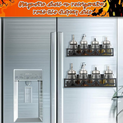 Beeveer 2 Pack Bat Magnetic Spice Rack for Refrigerator Metal Magnet Basket Shelf for Fridge Seasoning Storage Organizers Home Decor Kitchen Accessories (Black)