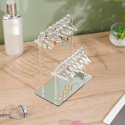 NiHome Acrylic Earring Holder with Unique Double-Tiered Design, Cute Miniature Clothing Hangers with Spacious Storage for 48 Pairs, Mirror-Finish Display for Home Vanity & Retail Showrooms (Silver)