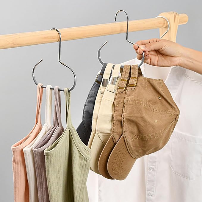 6 Pcs Hat Organizer for Baseball Caps, Heavy-Duty Metal Closet Cap Rack Holder for Space-Saving, Cap Organizer for Baseball Caps, Beanies, Belts, Purses (Gray)