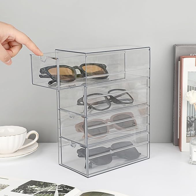 Hipiwe Plastic Drawer Organizer Clear Hair Accessories Organizer Box with 4 Pull Out Drawer Compact Storage Box for Cabinet Vanity Bathroom Pantry Office or Closet Organization