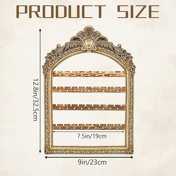 Wall Hanging Earring holder Organizers Vintage Arched Frame 13 x 9.3 Inch 4 Layer Vintage Gold Arched Frame Decorative Earring Organizer Display for Earring Bracelet Necklace Ring Birthday Wedding