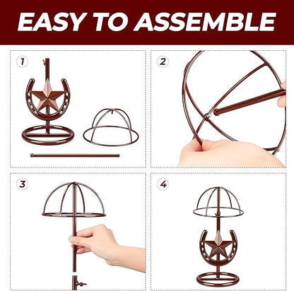 2 Pack Cowboy Hat Rack Stand Cowboy Hat Display Holder with Western Horseshoe Decor Vintage Gifts for Fedoras, Sun Hats, Iron & Bronze, Equestrian Supply(Classic)