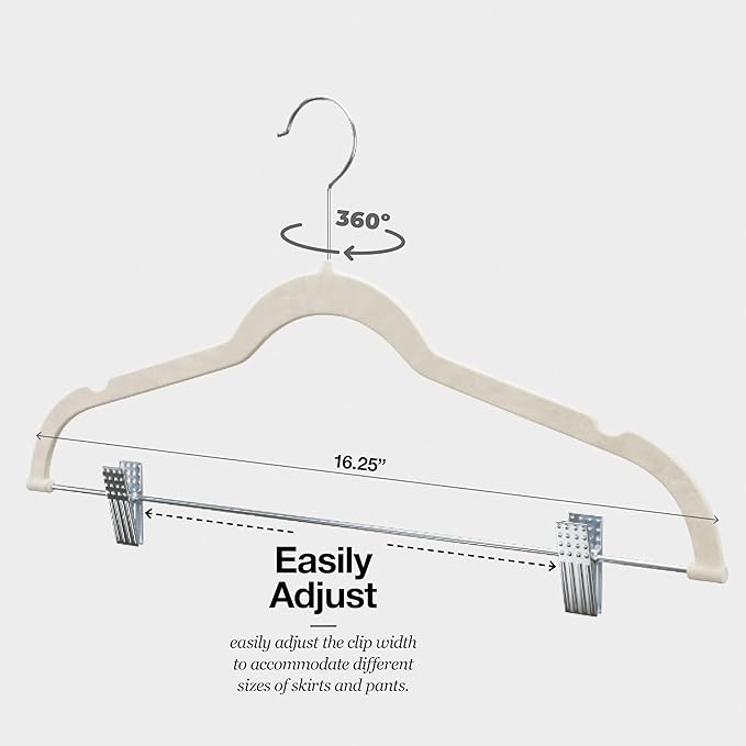 Home-it 10 Pack Clothes Hangers with Clips Ivory Velvet Hangers use for skirt hangers Clothes Hanger pants hangers Ultra Thin No Slip