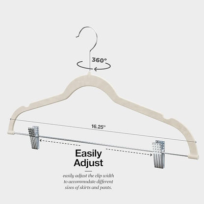 Home-it 10 Pack Clothes Hangers with Clips Ivory Velvet Hangers use for skirt hangers Clothes Hanger pants hangers Ultra Thin No Slip