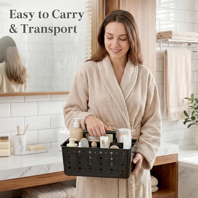 Lifewit Shower Caddy Portable, Cleaning Supplies Caddy Organizer with Handle and Adjustable Dividers, Plastic Shower Basket for Dorm Room Essentials, College, Bathroom, Black, 2 Packs