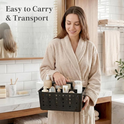 Lifewit Shower Caddy Portable, Cleaning Supplies Caddy Organizer with Handle and Adjustable Dividers, Plastic Shower Basket for Dorm Room Essentials, College, Bathroom, Black, 2 Packs