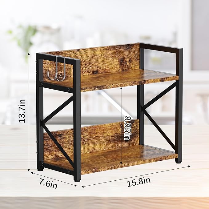 RUILALIFE Coffee-Bar-Station-Organizer Shelf for Countertop, 2 Tiers Kitchen Counter Shelf Riser, Wooden Spice Rack Organizer, Coffee Bar Accessories(Rustic Brown, Large)