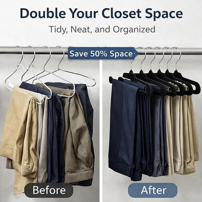 Velvet Pants Hangers, 10 Pack Non-Slip Open Ended Hangers with 360° Swivel Hook, Strong Grip for Trousers, Skirts, and Clothing, Space-Saving Design