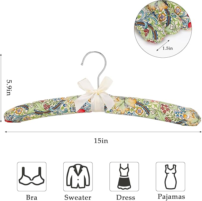 NEOVIVA Padded Hangers for Women Clothing, Green Padded Clothes Hangers for Women, No Shoulder Bump Hangers for Adult, Padded Clothes Hangers for Women Sweaters, Dresses, Suits (10 Pack)