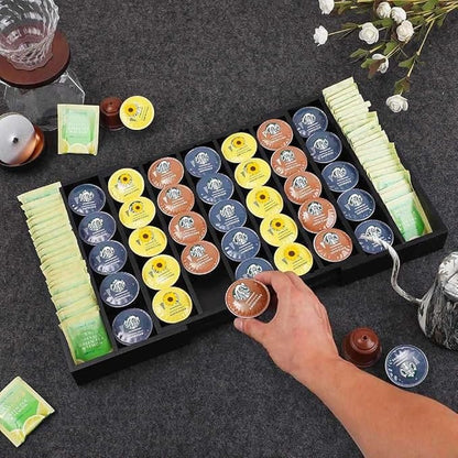 K Cup Holder Bamboo Coffee Pod Holder Drawer Organizer, Expandable K Cup Pod Storage Tea Bag Storage for Coffee Station Home Office and Kitchen （Black)