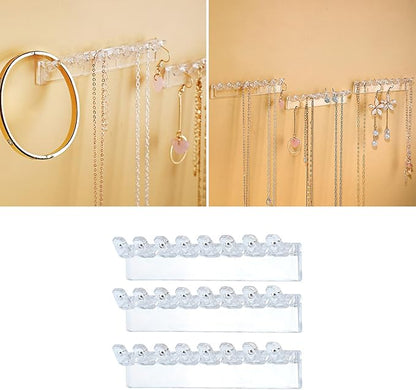 Wall Mounted Acrylic Necklace Organizers Wall Mounted Jewelry with Hooks for Necklaces Bracelets and Rings Bedroom Jewelry