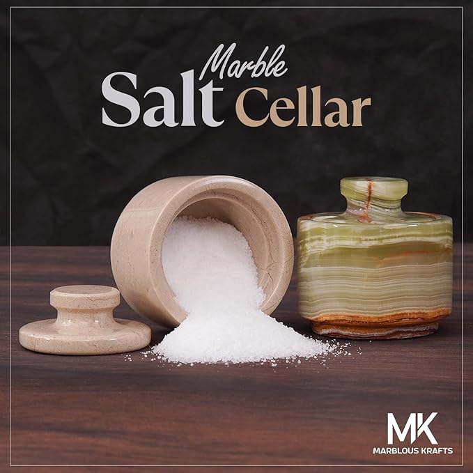 MARBLOUS KRAFTS Marble Salt Cellar with Lid 3" Inch Green Onyx and Verona Salt Holder, Ideal for Sugar, Salt, and Pepper Bowls, Perfect for Kitchen Storage and Countertop, Gift for Mom