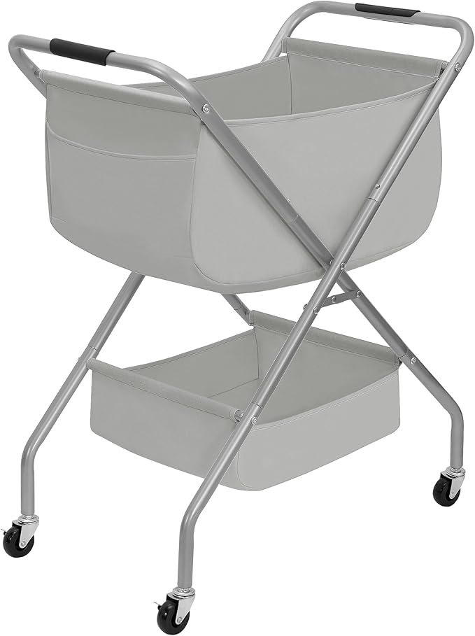 STORAGE MANIAC Collapsible Laundry Cart with Wheels 31.5"H Rolling Laundry Hamper Clothes Basket with Wheels, Canvas Liner Sturdy Steel Frame Folding for Small Narrow Space Easy Storage, Grey