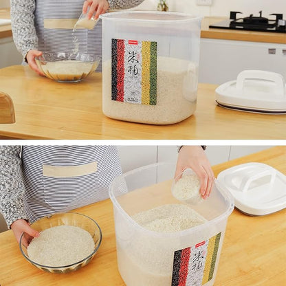 Rice Container 25 lbs,10.5 Qt/10 L/25 lbs Rice Dispenser Food Storage Bin with Measuring Cup & Brush Food Cereal Container Bins Household for Kitchen Pantry Organization(LG-10KG)