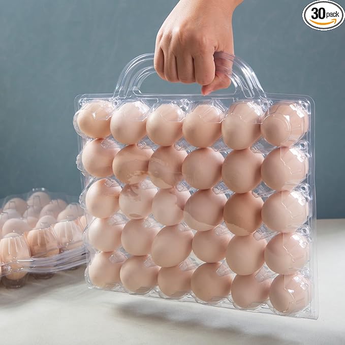 30 Piece Portable Transparent Egg Cartons,Plastic egg carton with handle,Specification 5×6 Plastic Large egg Carton For Family, Farm, Markets. (5x6 30 portable bulk egg cartons)