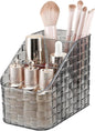 DASITON Makeup Brush Holder Organizer, 3 Slots Acrylic Makeup Brushes Storage Cup, Woven Texture Make Up Brush Holder for Vanity Bathroom Office, Pen Holder for Desk, Cosmetic Display Cases (Grey M)