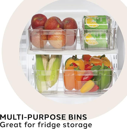 OGGI Stackable Storage Bin With Handle - Large (14.75" x 8.5" x 3.75") - Ideal for Kitchen Organization, Pantry Storage, Fridge Organizing, Clear
