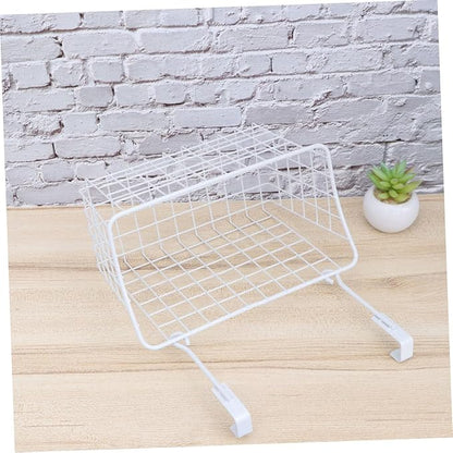 PRETYZOOM Over Cabinet Door Hanging Basket Organizer Rust White Storage Rack with Ventilated Hollow Design for Kitchen Bathroom Office Cabinet Doors Easy Installation and Removal