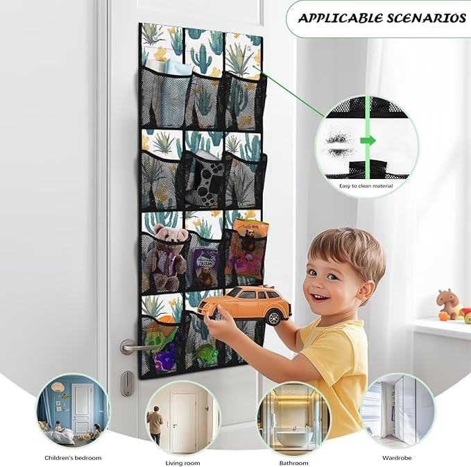 Cactus Hanging Organizer for Cruise Ship Essentials,Mesh Pocket Over the Door Shoe Organizer Space Saving Large 12 Pockets Sturdy Quick Dry Mesh Organizer Hanging with 2 Holes