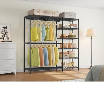VIPEK X2 Plus Expandable Heavy Duty Clothes Rack Adjustable from 3'9"-5'2" Portable Reach-in & Walk-in Closet Rack System with Flexible Shelves and Hanger Rods Clothing Rack for Hanging Clothes, Black