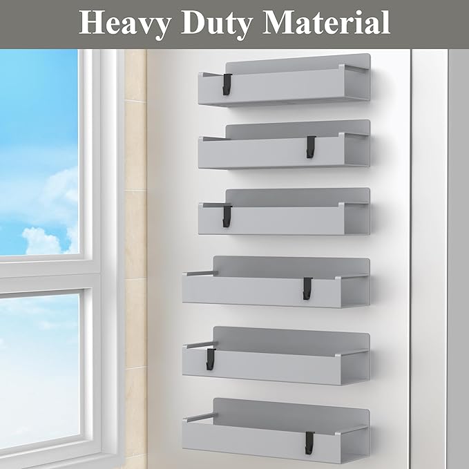 HuggieGems 6 Pack Magnetic Spice Rack Organizer for Refrigerator and Oven, Light Gray Fridge Organizers and Storage for Kitchen
