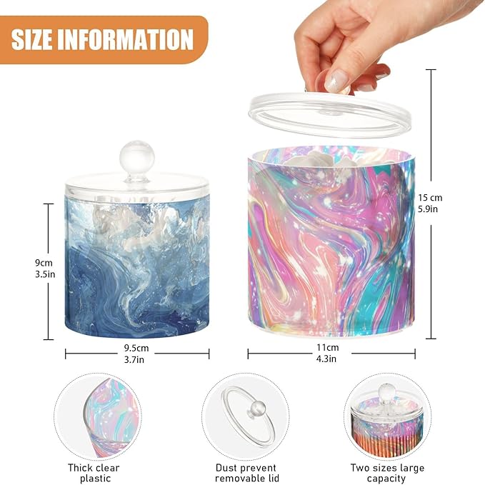 2 Pack Qtip Dispenser Apothecary Jars with Lids Cotton Round Holder Bathroom Canisters for Cotton Swab Floss Ball Pads Clear Plastic Decorative Pink Blue Liquid Fluid