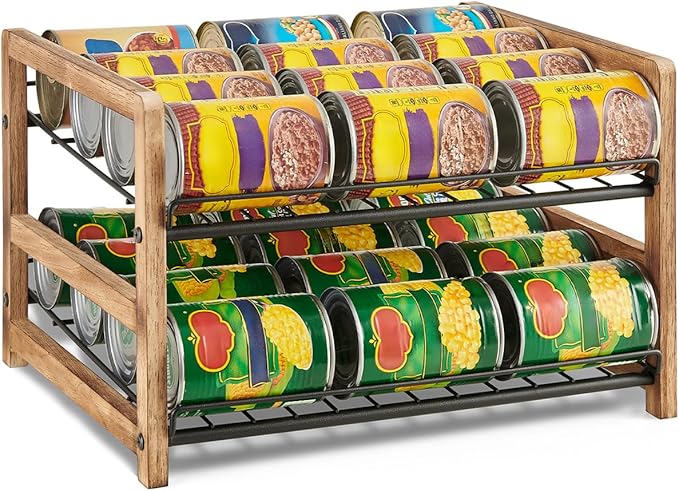DGWJSU Can Organizer for Pantry 2-Tier, Can Storage Organizer Pantry, Soda Can Organizer, Holds up to 24 Cans Holders for Pantry, Cabinet, Countertop, Carbonized Brown