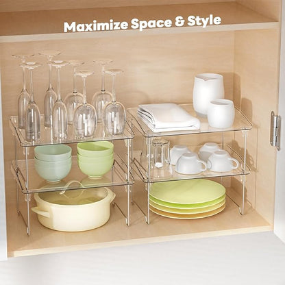 STARLATTA Acrylic Cabinet Organizer Shelf,4 Pcs Stackable Kitchen Counter Shelves,Spice Rack,Countertop Organizers,Clear Plastic Storage Organization for Makeup，Bathroom,Cupboard,Desk,Pantry