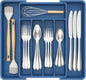 Lifewit Silverware Drawer Organizer, Expandable Utensil Tray for Kitchen, BPA Free Flatware and Cutlery Holder, Adjustable Plastic Storage for Spoons Forks Knives, 8.5"-14.1" x 12.1", Dark Blue