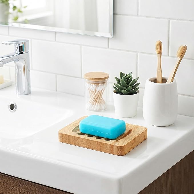 2 Pack Wooden Soap Holder Waterproof Self Draining Soap Dish Wood Soaps Tray for Shower Bathroom Kitchen Bathtub