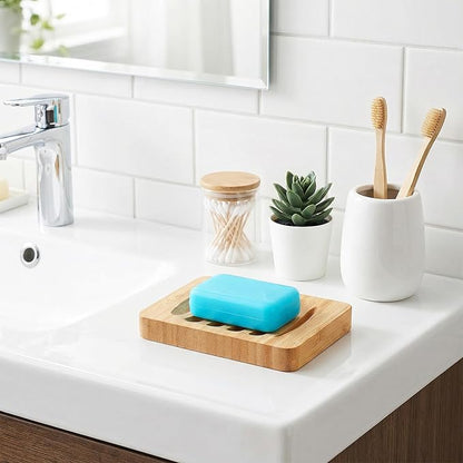 2 Pack Wooden Soap Holder Waterproof Self Draining Soap Dish Wood Soaps Tray for Shower Bathroom Kitchen Bathtub