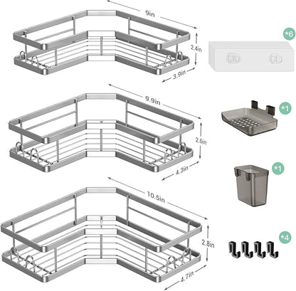 AKTECKE Corner Shower Caddy Bathroom Organizer: Adhesive Shower Rack Bathtub Shelves - 3Pack No Drilling Shower Shelf - Stainless Steel Rustproof Bath Tub Organizer