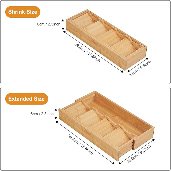Bamboo Kitchen Drawer Organizer, Expandable Silverware Organizer, Utensil Holder, Cutlery Tray Spoon Flatware Storage with Drawer Dividers